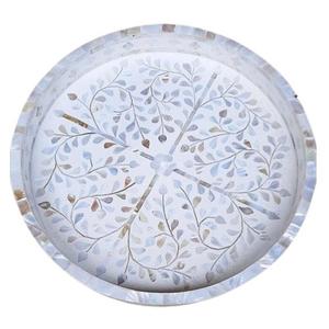 Bandeja de servir de ratán y nácar, último diseño con asa, bandeja de servir con mosaico, bandeja decorativa de lujo hecha a mano. - Product Image 2