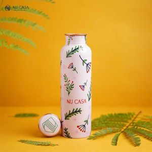 Botella de agua de cobre puro con estampado de mandala, a prueba de fugas, recipiente ayurvédico para beber, para yoga, deportes, salud, gimnasio, oficina, escuela, uso diario, metal - Product Image 2
