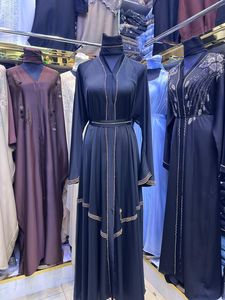 Summer sale Modest Dubai Beaded Sequined <b>Long</b> Sleeve Abaya Muslim Traditional Handmade Wedding Women Polyester Breathable V Neck - Product Image 2