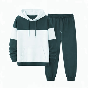 Ensemble de survêtements personnalisés avec logo brodé, pantalon de survêtement évasé en coton, sweat à capuche zippé, ensemble de survêtement pour homme en coton délavé - Product Image 1