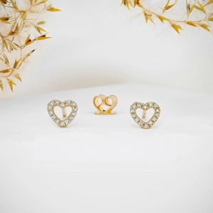 14k Gold Diamond Open Heart <b>Stud</b> <b>Earring</b> Minimalist Outline Design Sparkling Natural Diamond <b>Fine</b> Jewelry Individual <b>Earring</b> - Product Image 2