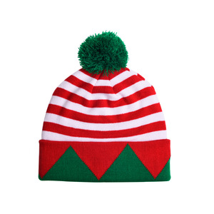 Bonnet d'hiver de Noël à rayures rouges et blanches avec pompon vert, bonnet tricoté de Noël pour adulte, bonnet de fête du Nouvel An - Product Image 1