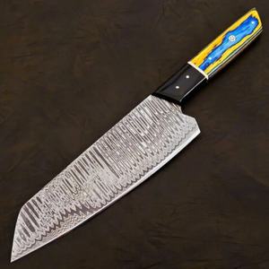 Cuchillo de Chef Personalizado Hecho a Mano Jexmoo con Hoja de Acero de Damasco de 8 Pulgadas, Mango de Madera y Funda de Cuero - Regalo para Chef - Product Image 3