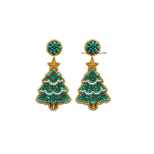 Pendientes de Perlas Verdes con Estrella Dorada, Estilo Vintage, para Navidad, Venta al Por Mayor, Joyería Festiva, Regalos Hechos a Mano Personalizados para Familiares y Amigos - Product Image 1