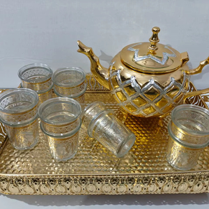Plateau de service en or marocain, vaisselle, plateau - Product Image 1