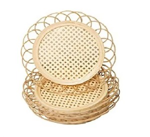 Plato Decorativo Redondo de Ratán Natural con Diseño Floral, para Accesorios de Mesa de Comedor, Venta al Por Mayor - Product Image 2