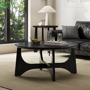 Tavolino da Caffè Rotondo in Legno Nero da 36 Pollici per Soggiorno e Reception, Stile Elegante - Product Image 1