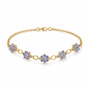 Bracelet floral en argent sterling 925 inspiré du géranium perpétuel, tanzanite bleue, plaqué or 1 micron et rhodium - Product Image 1