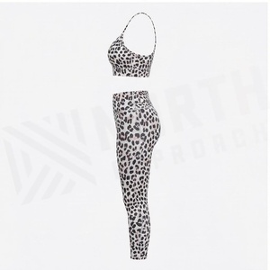 Conjunto de Yoga de 2 Piezas con Estampado de Leopardo, Leggings de Cintura Alta y Top Corto con Espalda Cruzada, en Spandex y Poliéster Elástico para Mujer - Product Image 2