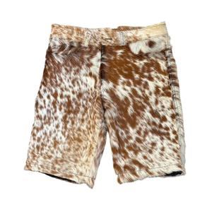 Pantalones cortos de cuero genuino con pelo de vaca para hombre, estilo vaquero occidental, estampado premium, moda urbana. - Product Image 1