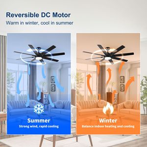 72-Inch <b>Black</b> Modern Indoor/Outdoor <b>Ceiling</b> <b>Fan</b> with 6 Spe Lights and Remote for Kitchen Living Room Patio - Product Image 2