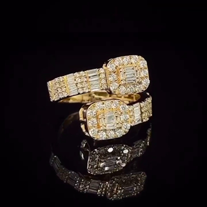 Luxury <b>Emerald</b> Cut Diamond <b>Ring</b> Halo Engagement <b>Ring</b> Baguette Side Stone <b>Ring</b> 925 <b>Silver</b> CZ <b>Ring</b> - Product Image 2