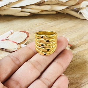 Trendy Design Tiger Eye <b>Ring</b> Boho Brass <b>Rings</b> Women 18k Gold Plated Multi Layered <b>Statement</b> Band Fashion Jewelry Wholesale/OEM - Product Image 3