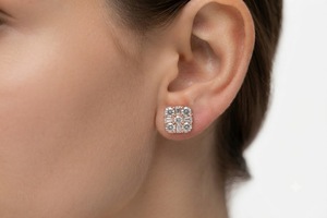 IGI Certified 14K 18K Gold Square Cluster Stud <b>Earrings</b> for Women Round & Baguette Diamond Geometric <b>Fine</b> Stud <b>Earring</b> - Product Image 1