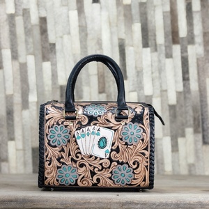 Women Fashion Designer Luxury Leather Shoulder Handbag With Floral Pattern And <b>Playing</b> <b>Cards</b> Design Top Handle Zipper Closure - Product Image 2