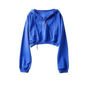Sudadera Corta con Capucha para Mujer, Blanca, de Manga Larga, con Cierre Frontal, Color Sólido, Tejida, Transpirable, para Otoño - Product Image 4