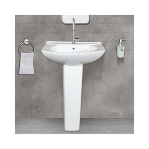 Lavabo de cerámica avanzado con pedestal 570x495x865mm, lavabo de porcelana para baño, lavadero, conjunto de lavabo para ropa, ideal para utilidad. - Product Image 1