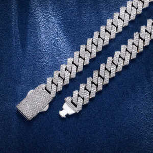 Cadena Cubana de Plata de Ley 925 de Lujo con Moissanita, Bañada en Rodio/Oro, Unisex, Tishya, Elegante Regalo - Product Image 2