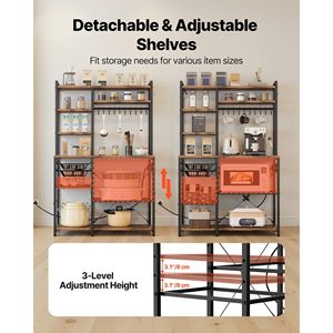 X-Shaped Support Bar 10 S-Shaped <b>Hooks</b> 5 Ft Power Cable Bakers Rack Power Outlet Kitchen Stand for Efficient Kitchen Storage - Product Image 6