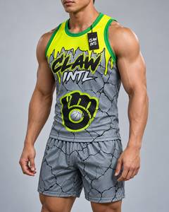 Conjunto de Uniforme de Baloncesto para Hombre Claw Intl, Gris y Amarillo con Estampado Agrietado, Transpirable, de Poliéster - Product Image 5