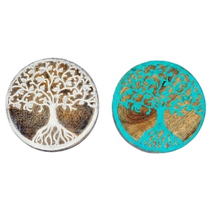 Handmade Mango Wood Tree of Life <b>Coaster</b> Boho Floral Round <b>Drink</b> <b>Coaster</b> Set Rustic Wooden Table Mat for Home Decor Gift <b>Coaster</b> - Product Image 1
