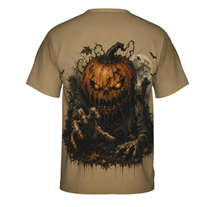 T-shirt en coton à manches courtes et col rond pour homme, imprimé tête de citrouille Halloween, style gothique, impression numérique 3D, style streetwear - Product Image 2