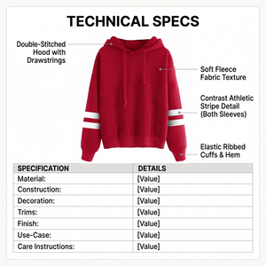 Sweat-shirt à capuche universitaire rayé rouge personnalisé pour femme - Taille XS, épaules tombantes, en molleton de coton, avec logo imprimé en relief, vente en gros - Product Image 5