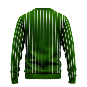 <b>Mens</b> Green Pinstripe Crew Neck Sweatshirt Custom Logo Script Print Pullover Long Sleeve Baseball Team Training Bulk <b>Winter</b> <b>Wear</b> - Product Image 2