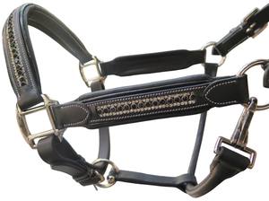 FAB International - Cabestro de Cuero Negro de Lujo para Caballo HL-103 con Diadema de Cristal y Narquera Acolchada Ajustable para Entrenamiento y Exhibición - Product Image 2