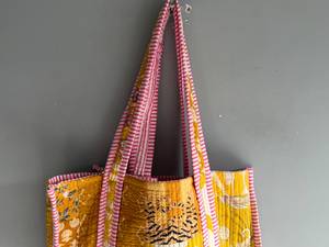 Sac fourre-tout en coton bohème, design matelassé à panneaux, poignées rayées, ouverture supérieure, toutes saisons, shopping, CADEAU POUR ELLE - Product Image 2