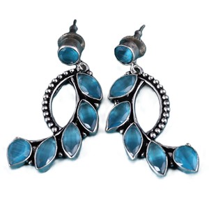 Trusted Supplier Oxidized <b>Silver</b> Blue Stone <b>Dangle</b> <b>Earrings</b> for Women | Bulk Supplier Jewelry Direct Factory Manufacturer - Product Image 1