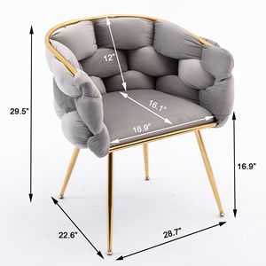Fauteuil individuel moderne de luxe gris en velours, idéal pour chambre à coucher, pour les moments de détente, également adapté comme tabouret de coiffeuse ou table de manucure - Product Image 4
