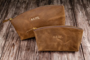 Genuine Leather High Quality Leather Portable Travel Size <b>Make</b> <b>up</b> <b>Bags</b> Custom Logo Printing Cosmetic <b>Bag</b> for Girls LWCB-0005 - Product Image 5