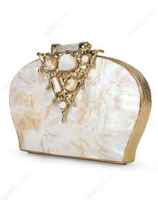 Cartera de mano de nácar con motivo de piedra dorada esculpida, minaudière de noche de diseño para venta al por mayor y suministro OEM - Product Image 2