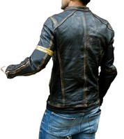 Veste Cafe Racer noire et or - Cuir de vachette vieilli authentique - Veste Cafe Racer en cuir Performance Geometry Slim-Fit