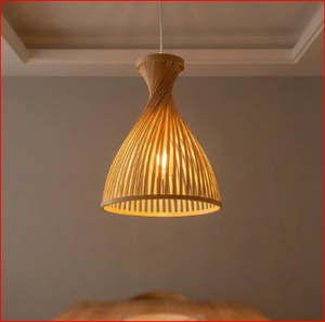 Abat-jour suspendu en rotin fait main ROLL STICK LAMP, style rustique, couleur beige, pour la décoration de salle à manger - Product Image 5