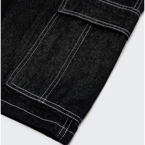 Shorts en jean vintage délavé pour homme, effet usé avec broderie déchirée, longueur genou, vente chaude - Product Image 6