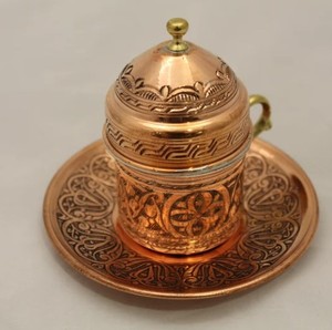 Handmade <b>Copper</b> Coffee Tea Mug with Saucer Hammered Finish for Decorative Serving and Hotel Home Tableware - Product Image 2