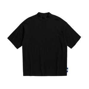 T-shirt de luxe épais à col montant noir en coton uni pour homme, t-shirt unisexe vierge personnalisable - Product Image 3