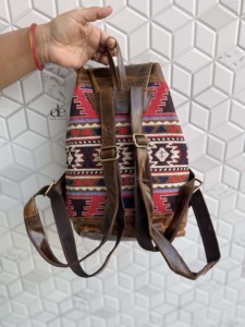 New Designer Jacquard Leather Handmade <b>Backpack</b> Real Leather Rucksack Unisex Multi Uses High Quality Bag Wholesale Bulk Product - Product Image 3