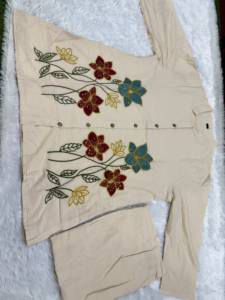 Ensemble haut peplum et pantalon large en coton brodé ethnique pour femme, coupe décontractée, longueur midi, toutes saisons, style Inde Pakistan - Product Image 5