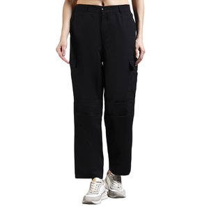 Pantalones Cargo de Cintura Alta para Mujer, Color Negro Sólido, Corte Holgado, con Bolsillos, Estilo Casual, para Primavera - Product Image 1