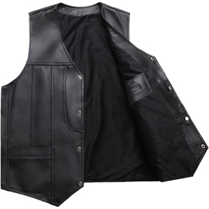 Chaleco de Motociclista de Cuero Sintético para Hombre con un Corte Tradicional Diseñado para Mayor Comodidad en el Uso Diario y un Estilo de Motocicleta Sencillo y Atemporal - Product Image 1