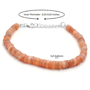 Unique Design High Quality Peach Moonstone Classic Strand <b>Bracelet</b> in 925 Sterling Silver Natural <b>Gemstone</b> Beads Handmade - Product Image 2