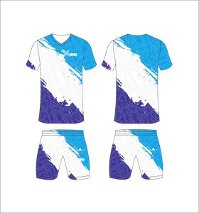 Conjunto de Camiseta de Fútbol Sublimada para Hombre, Cuello en V, Manga Corta, Absorbe la Humedad, Ajuste Atlético, Patrón Degradado Azul - Product Image 1