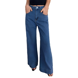 Elastic Waist <b>Women</b> Denim <b>Jeans</b> Wide Leg <b>Pull</b> <b>On</b> Comfort Fit Casual Trousers Custom Logo OEM Wholesale Factory Low MOQ Zip Fly - Product Image 1