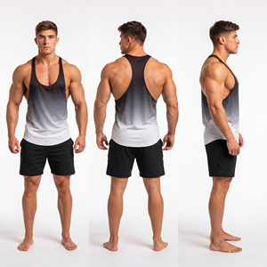 <b>Men</b> Sublimation Printed <b>Stringer</b> Top 160 GSM Cotton Polyester Lightweight Tank Top Quick Dry Gradeint Print <b>Men</b> Gym <b>Vest</b> - Product Image 5