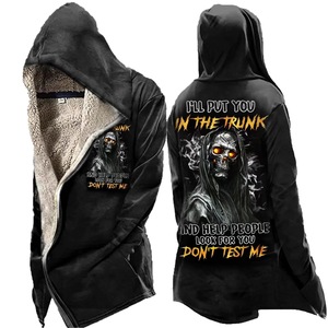 Chaqueta cortavientos gris con capucha y logotipo personalizado impreso en 3D, estilo parka holgada y gruesa con botones de felpa. - Product Image 5