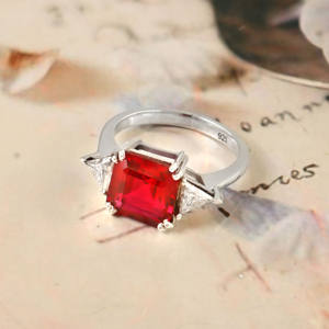 แหวนเงินแท้ 925 ประดับทับทิมสังเคราะห์ แหวนทับทิมสร้างในห้องปฏิบัติการ พลอยสังเคราะห์ - Product Image 4