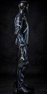 Traje de Motociclismo de Cuero Negro para Hombre, Mono de Una Pieza con Diseño de Rayos Azules - Product Image 5